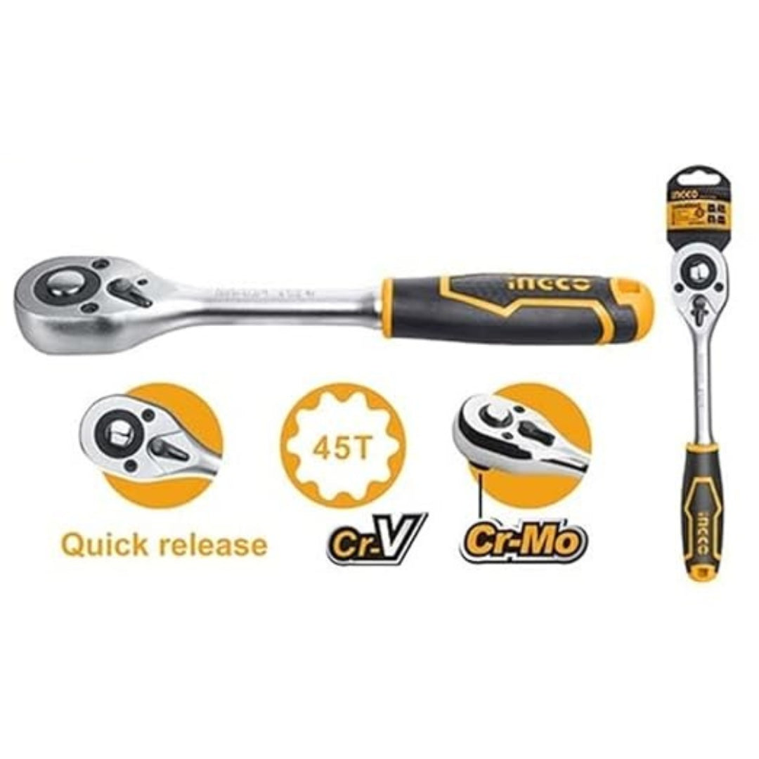 INGCO 1/2 Inch Ratchet Wrench – 45T Quick Release Heavy Duty Tool - HRTH0812