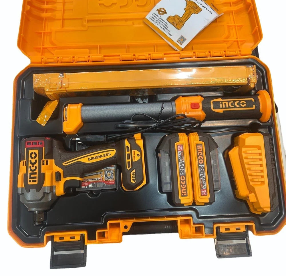 INGCO COSLI250586 20V Brushless Drill & Impact Wrench Combo Kit