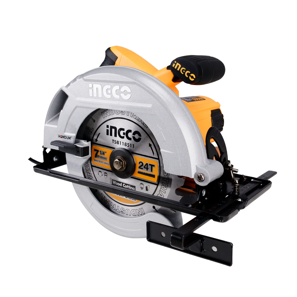 Homdum powerful 1600W circular saw machine for wood cutting INGCO with 185mm 24t tct blade With Single Action Lever For Quick adjustable cutting depth 0 to 65mm and 0°to 45° cutting angle