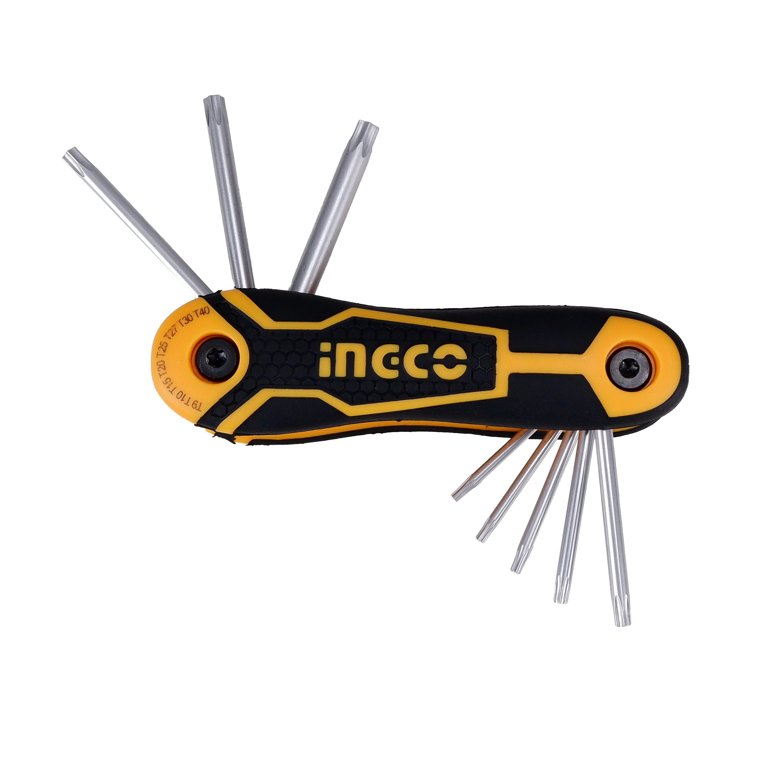 Homdum 8 in 1 INGCO Professional Folding Multi-Purpose Torx Key Wrench set ergonomically designed rubberized grip Star key Made of CRV Steel sizes T9 to T40