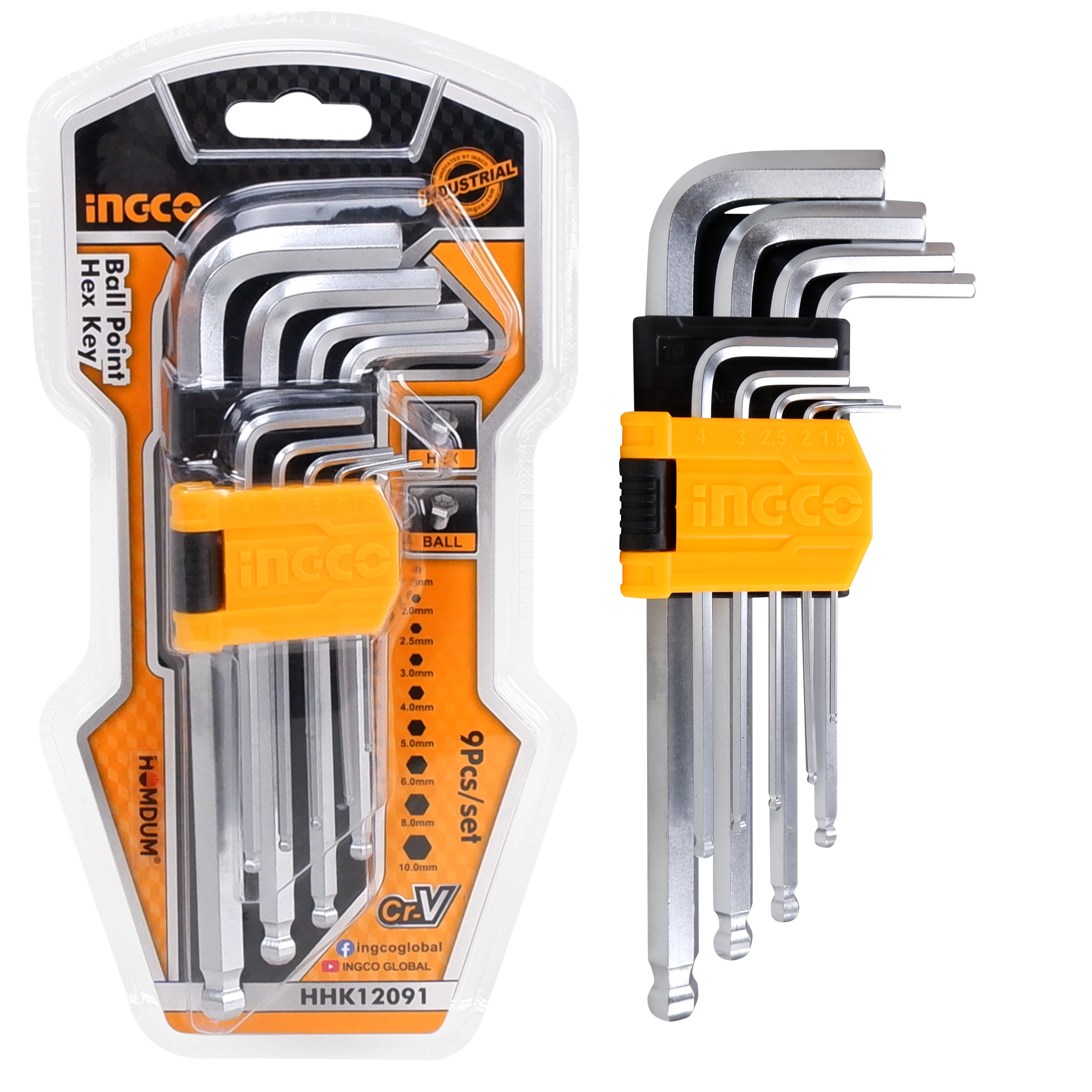 Homdum 9pc Ball Point Hex key Set L-Shaped Metric Hexagon Allen Keys Wrench short Arm CRV Steel Allen Keys metric sizes 1.5 mm to 10 mm