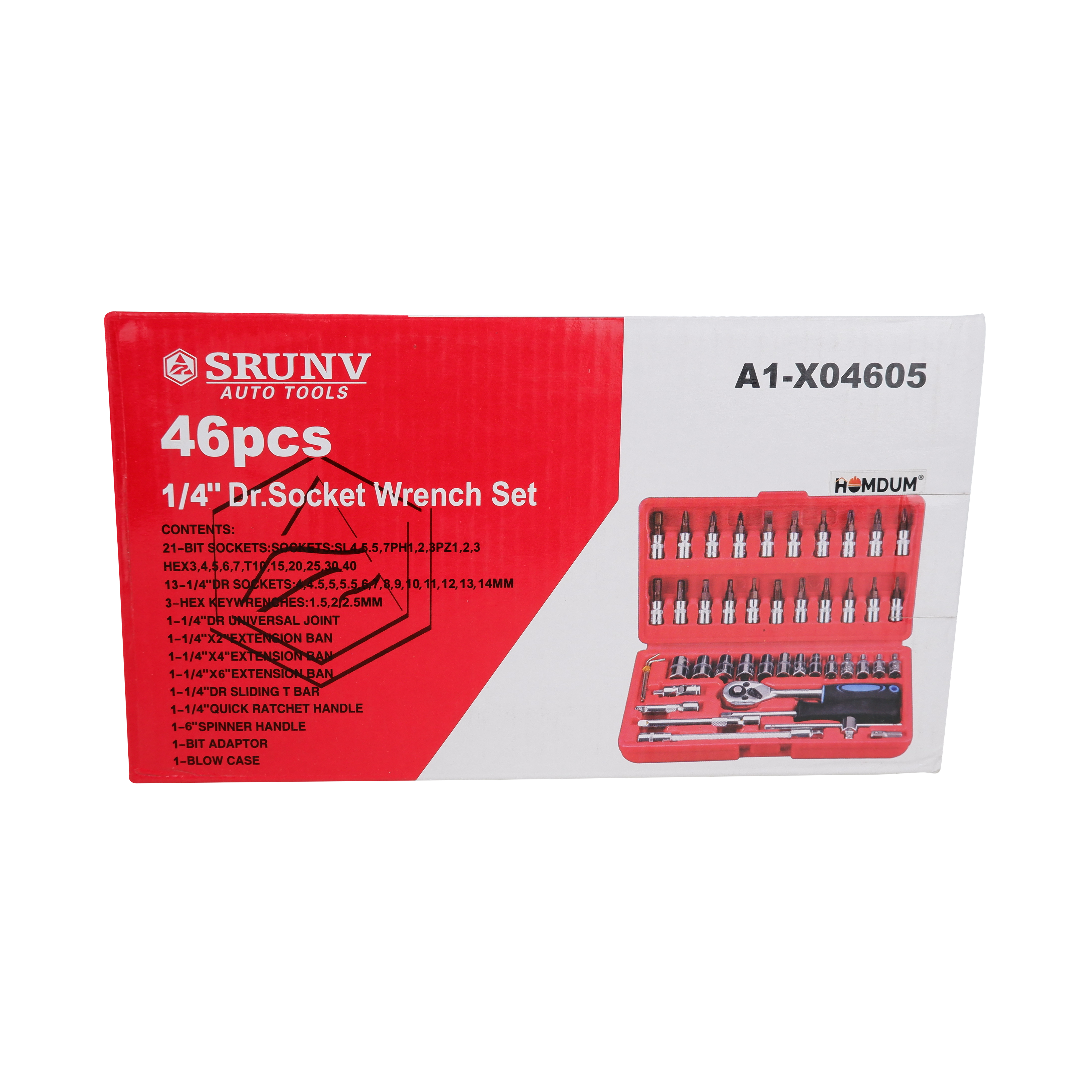 Homdum 46 pc Socket Wrench Set SRUNV (Cr-V) Chromium Vanadium Steel with Locking Mechanism Compatible with Nuts, Screws, Bolts (Big)