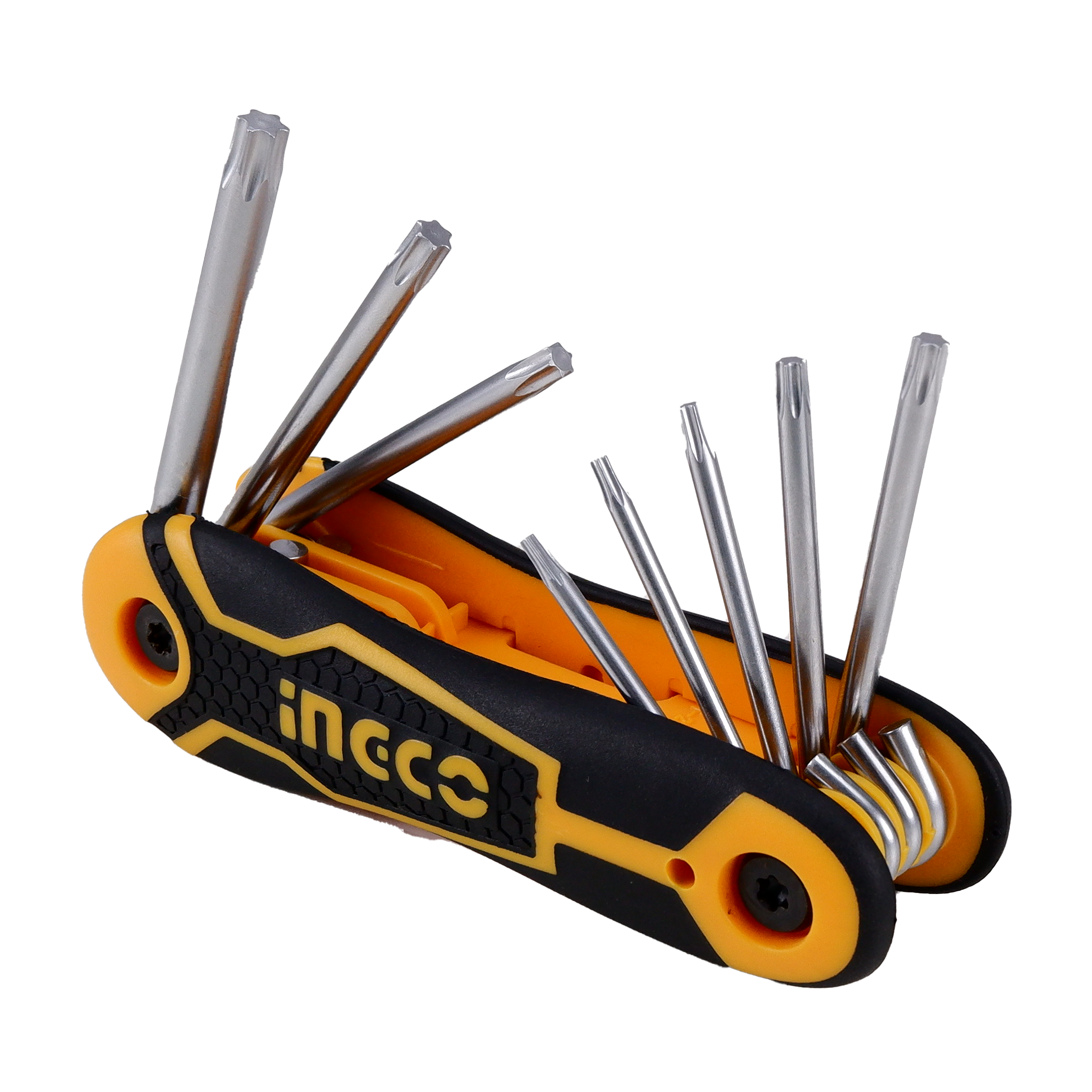 Homdum 8 in 1 INGCO Professional Folding Multi-Purpose Torx Key Wrench set ergonomically designed rubberized grip Star key Made of CRV Steel sizes T9 to T40