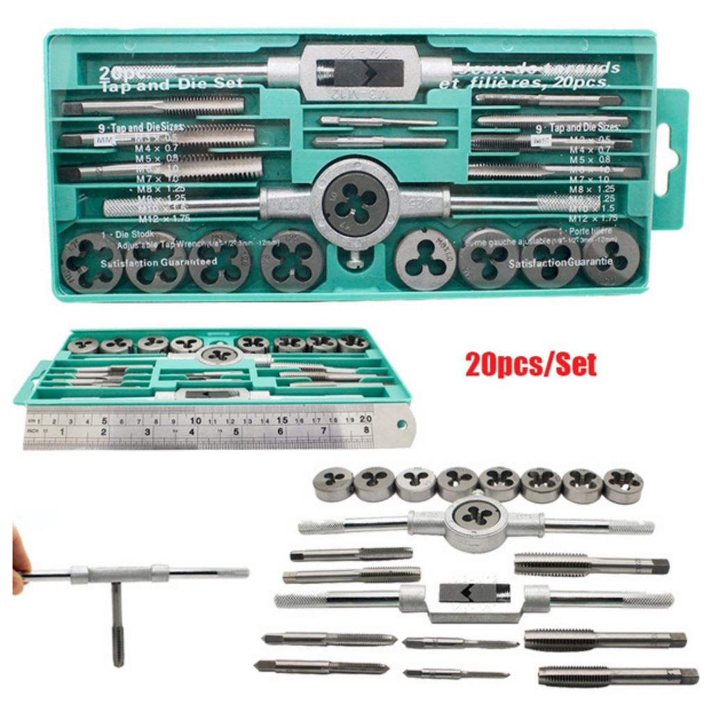 Homdum 20 Pcs Tap and Die Set Metric Size M3 to M12 Tapping & Threading Tools