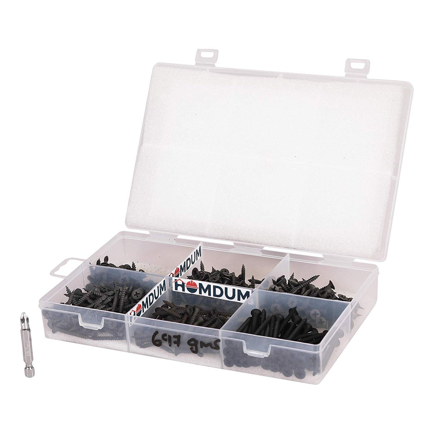 Homdum Assorted Black Dry Wall Screws 3 Sizes (13 mm to 25 mm) + Ph Bit 1 nos, (Pack of 451 Pieces)