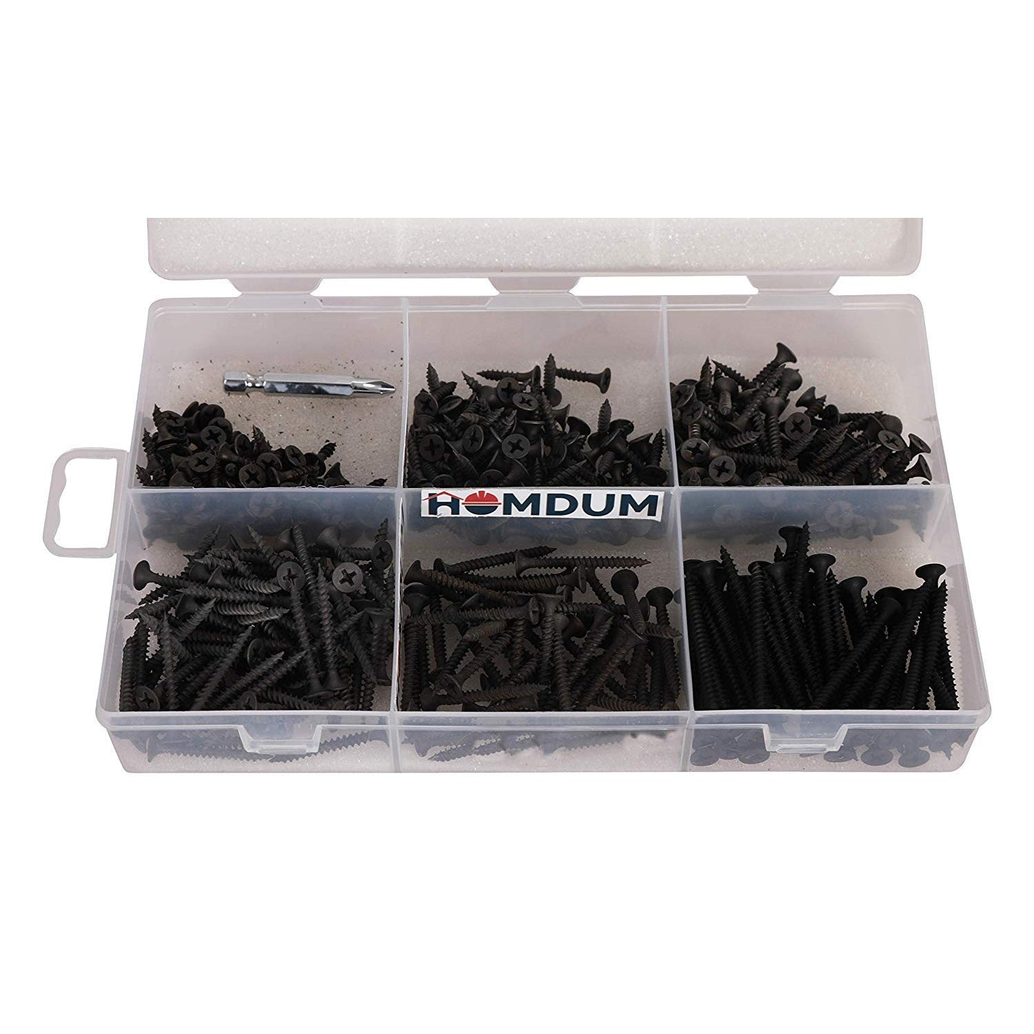 Homdum Assorted Black Dry Wall Screws 3 Sizes (13 mm to 25 mm) + Ph Bit 1 nos, (Pack of 451 Pieces)
