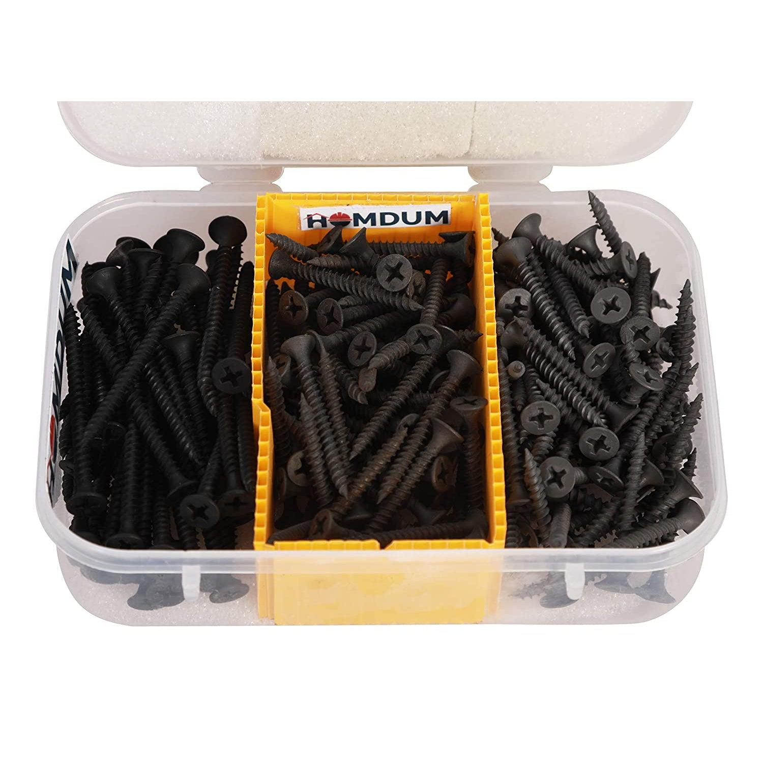 Homdum Assorted Black Dry Wall Screws 3 Sizes (13 mm to 25 mm) + Ph Bit 1 nos, (Pack of 451 Pieces)