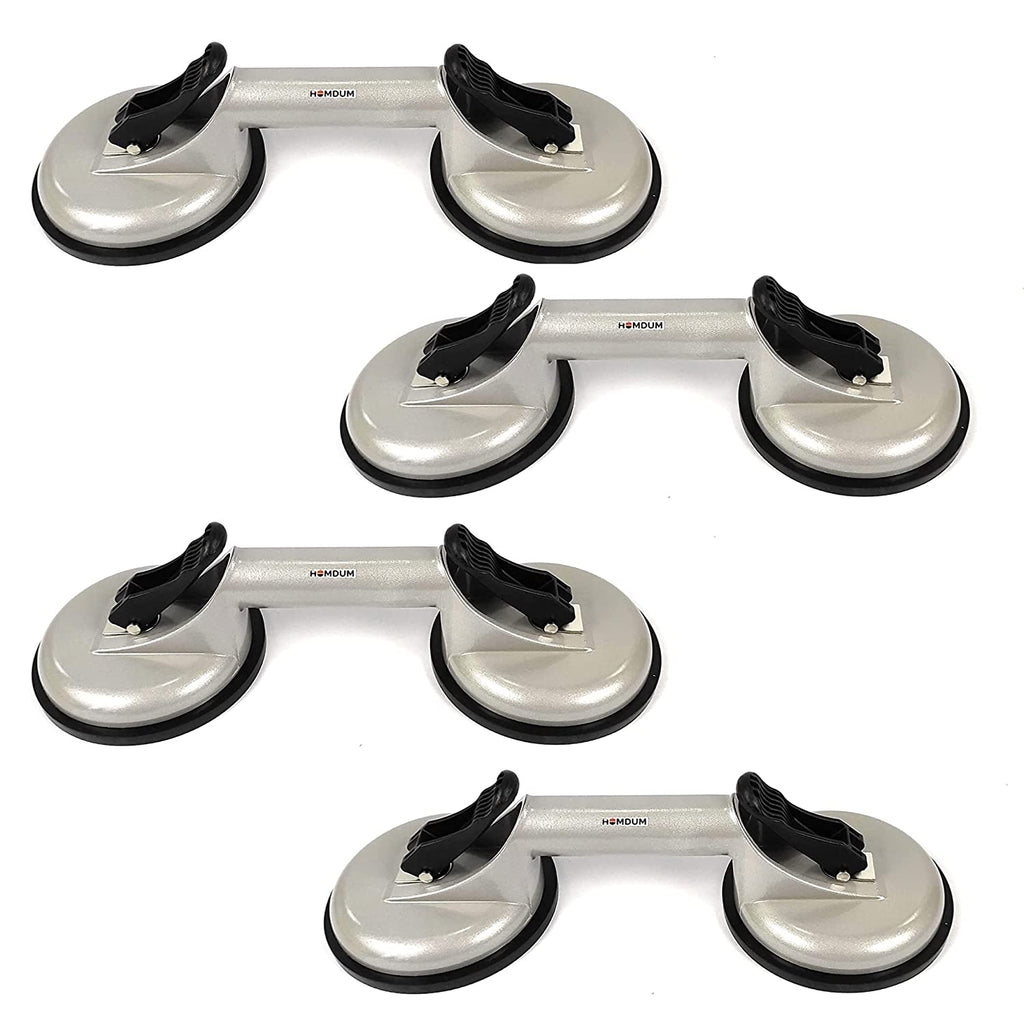 Homdum Aluminum 4.8” Lifting Suction Cup Plate Single/Two Handle Locking (2 claw) Sucker Flat Gripper for Lifting Mirror/Tiles/Granite slab, Glass Lifter.Pack of 4pc
