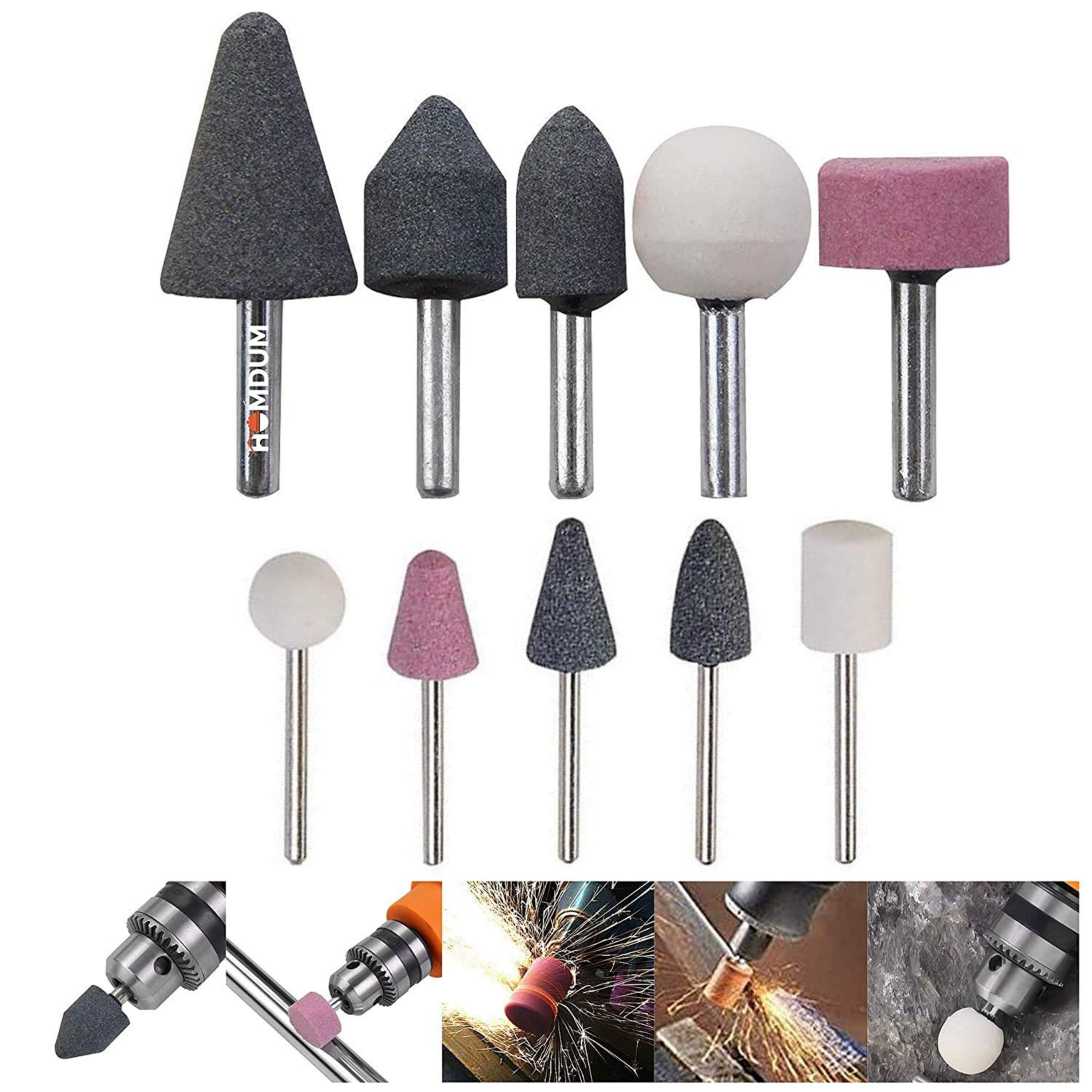 Homdum 10 Pcs Shank Abrasive Mounted Stone Grinding Wheel