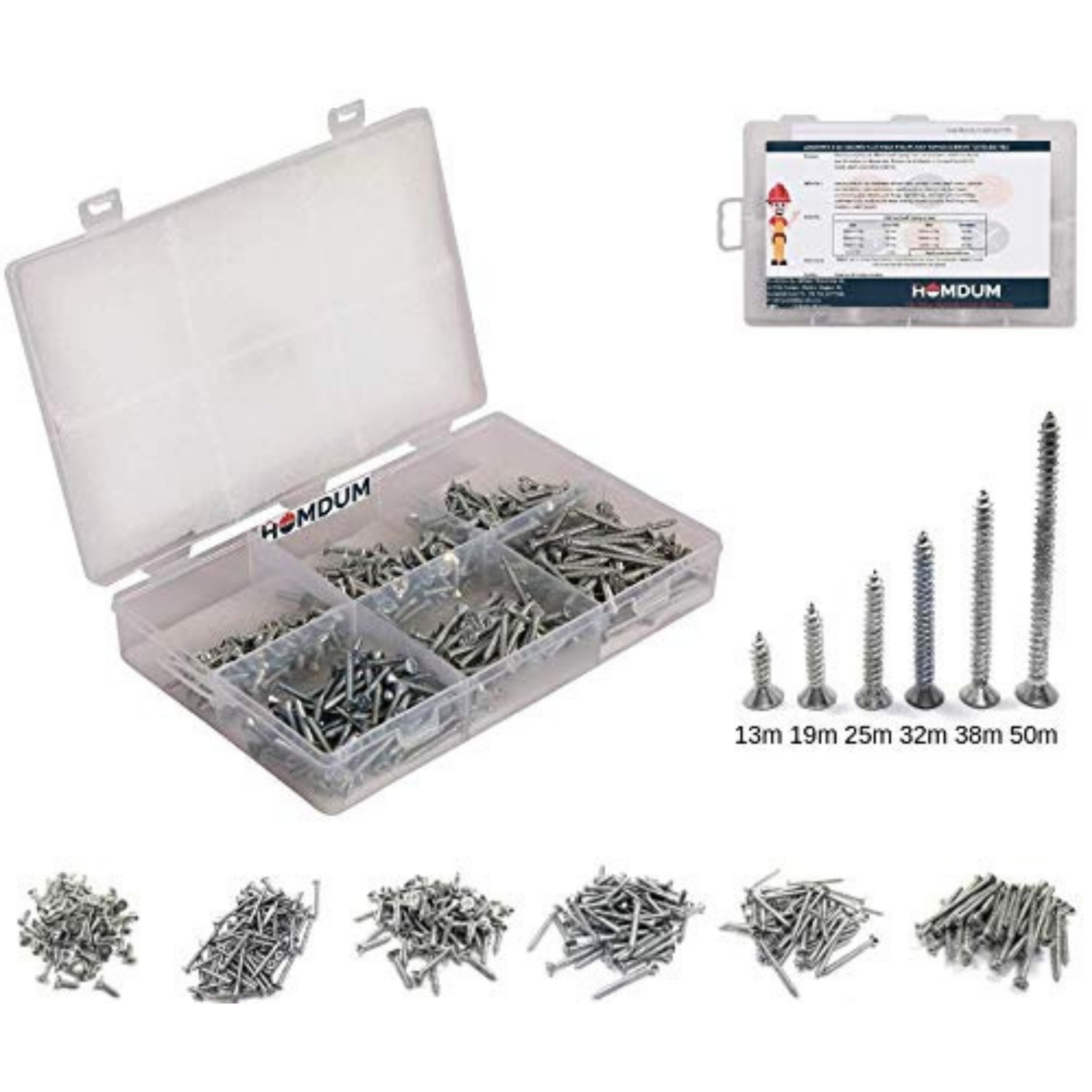 Homdum Assorted Zinc Coated Flat Head Philips Self Taping Screws