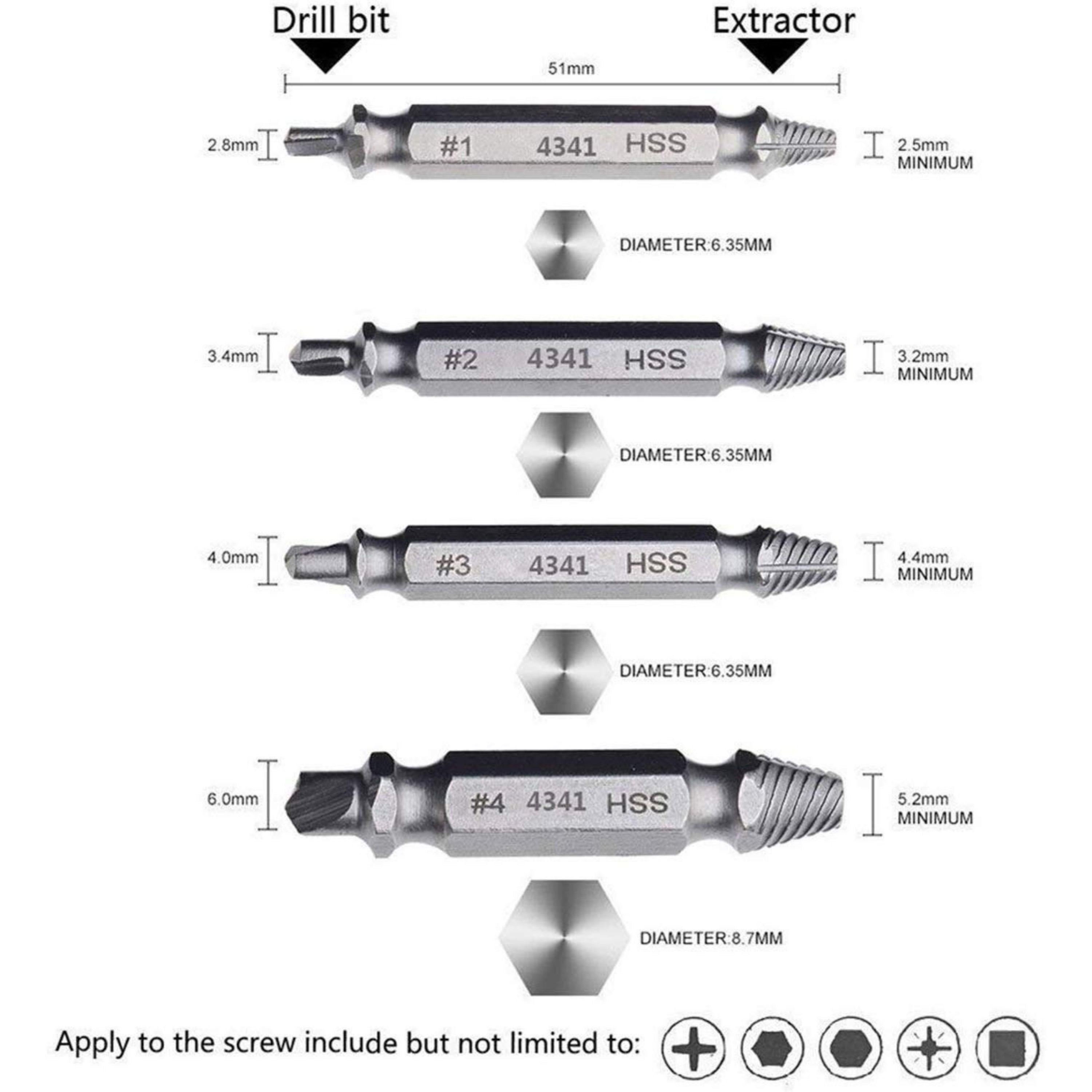Homdum 4Pcs Stripped Screw broken bolt Removers