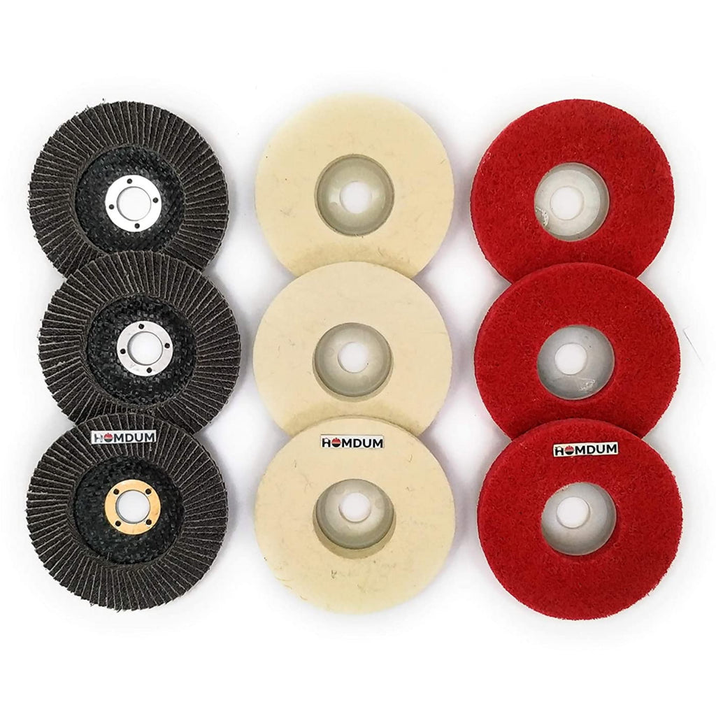 Homdum MAF Non-Woven Felt Pad Emery Flap Disc-Nylon Fiber Wheel for Sanding Buffing Polishing (4 Inch, Random Colour) -Pack of 9 Pieces