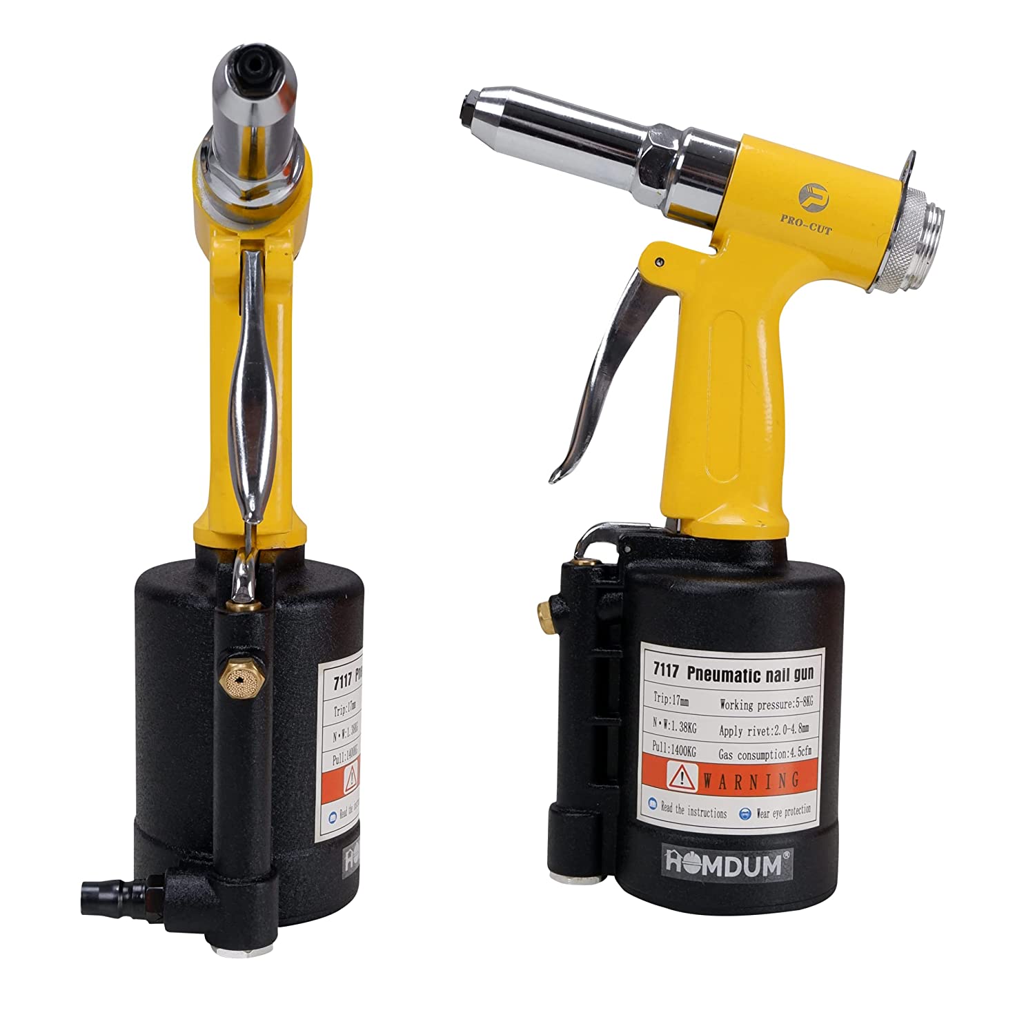 Homdum Pneumatic Pop Rivet Gun heavy duty tool for Steel Aluminium Riveting, Air Powered Hydraulic hand Riveter machine.