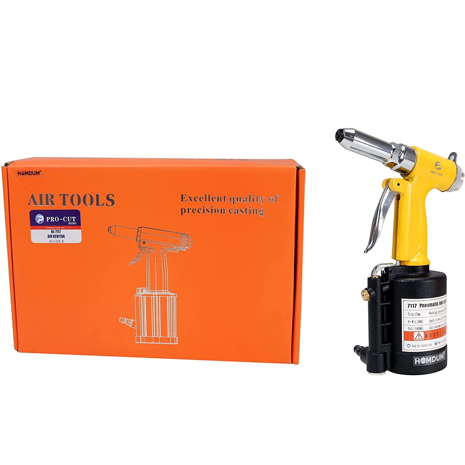 Homdum Pneumatic Pop Rivet Gun heavy duty tool for Steel Aluminium Riveting, Air Powered Hydraulic hand Riveter machine.