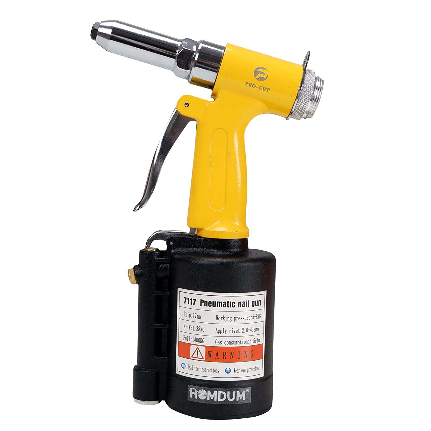 Homdum Pneumatic Pop Rivet Gun heavy duty tool for Steel Aluminium Riveting, Air Powered Hydraulic hand Riveter machine.