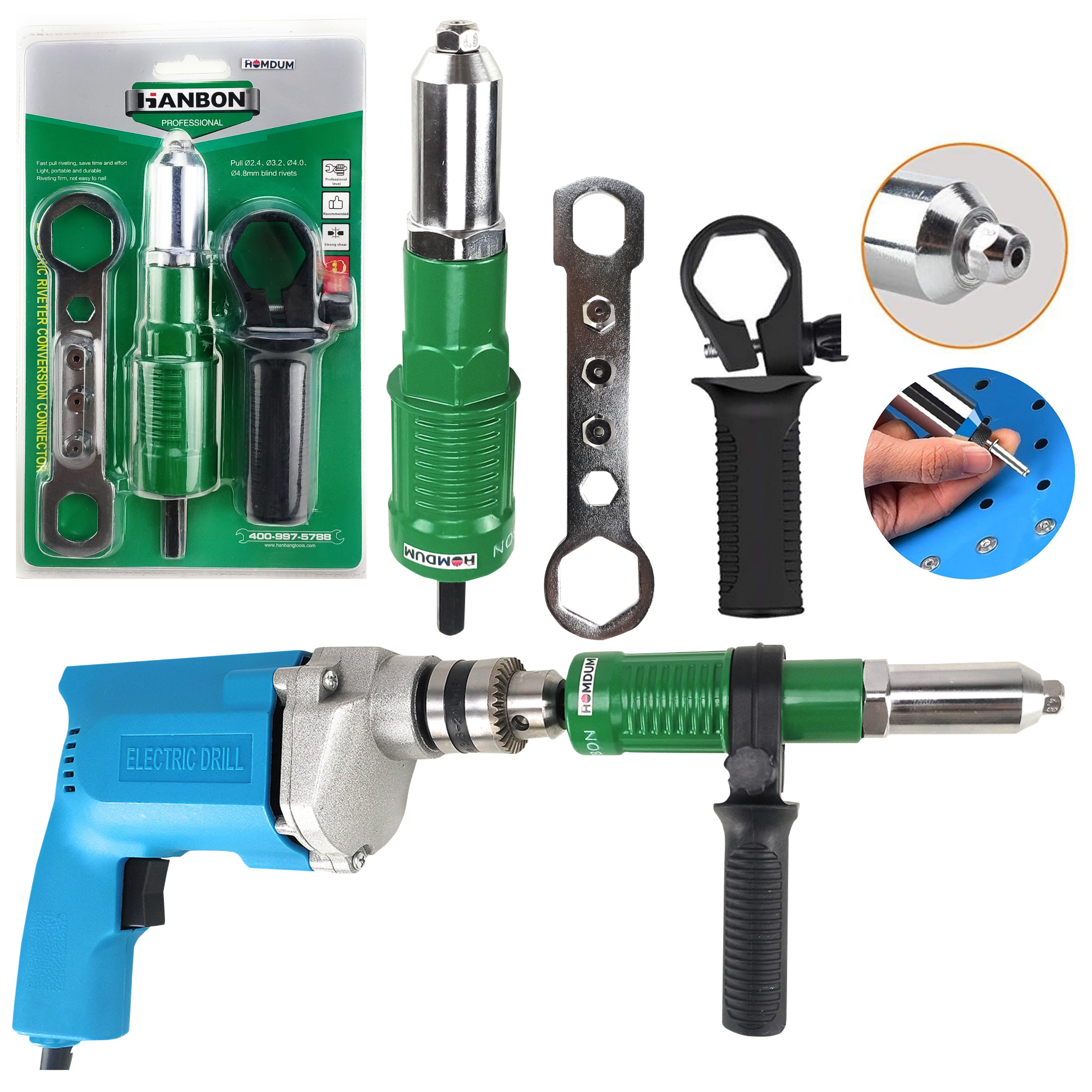 Homdum electric riveter conversion connector attachment for hand drill Machine POP rivet gun adaptor riveting tool Suitable for 2.4 to 4.8mm Blind Rivets sizes