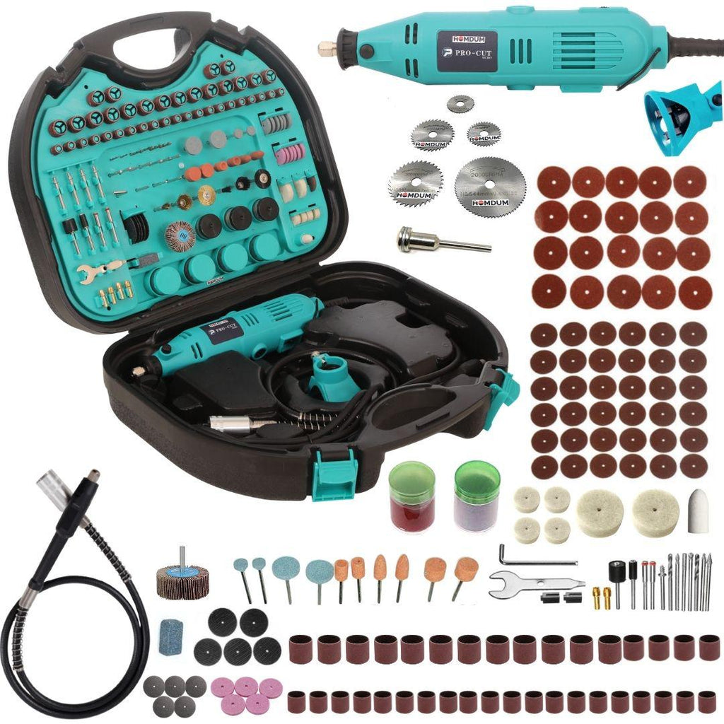 Homdum Multifunctional Mini Rotary Die Grinder Kit with Flexible Shaft and 252 Pieces of accessories + 6 PCs Mini HSS Circular Saw Blade