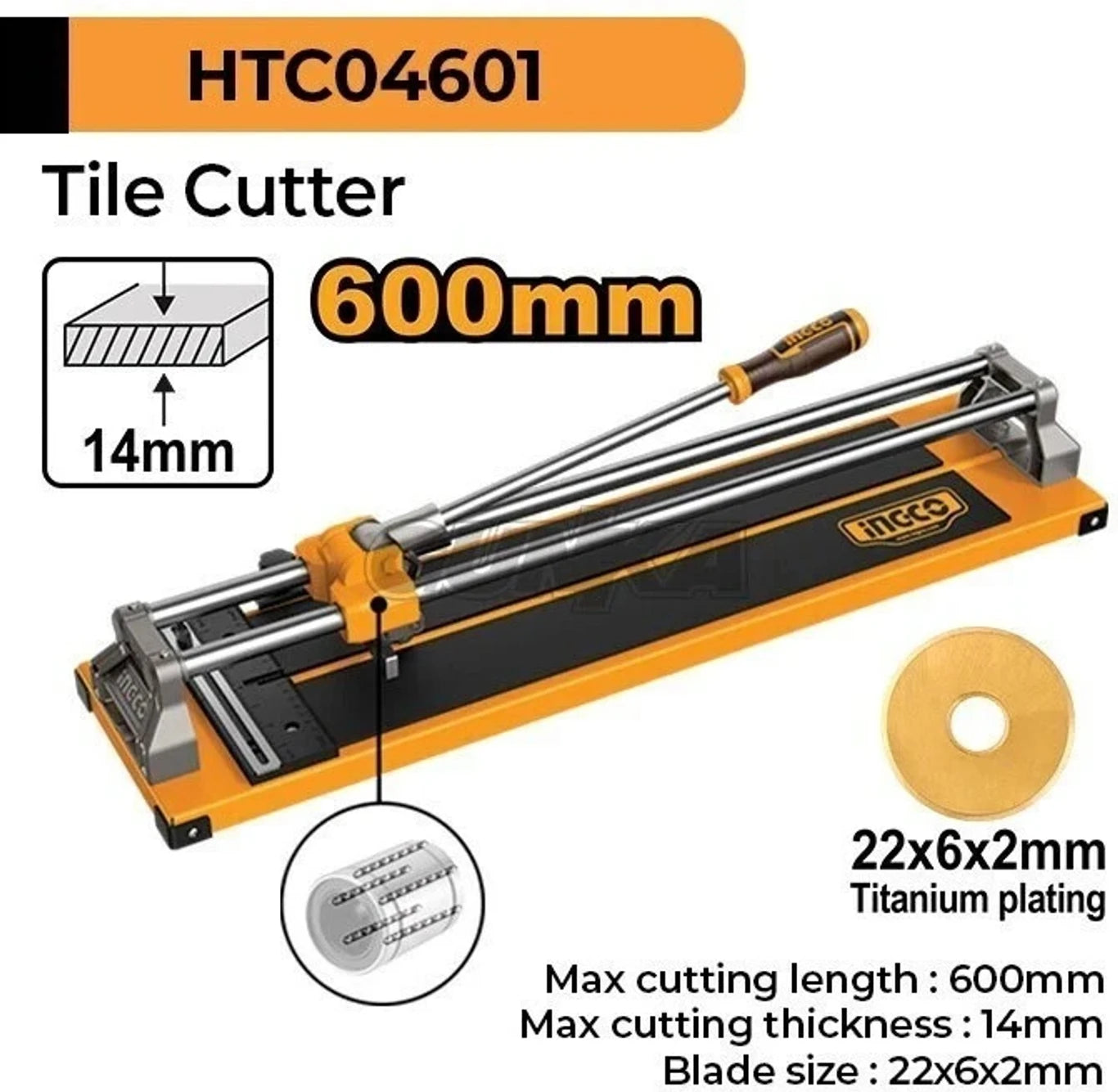 INGCO 600mm Manual Tile Cutter – 14mm Cutting Thickness - HTC04601