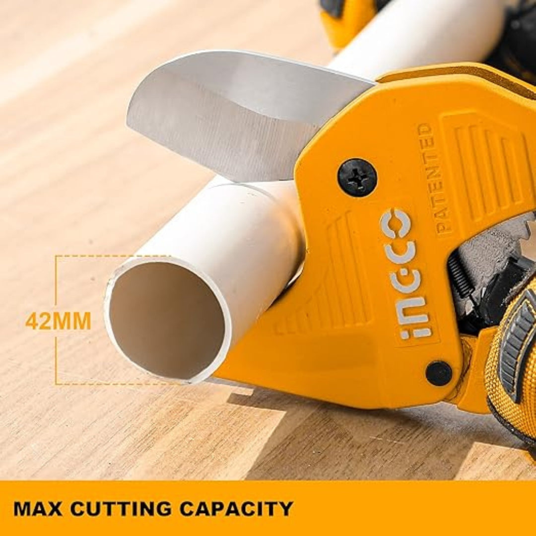 INGCO PVC Pipe Cutter – Ratchet Type Plumbing Pipe Cutting Tool - HPCS05428