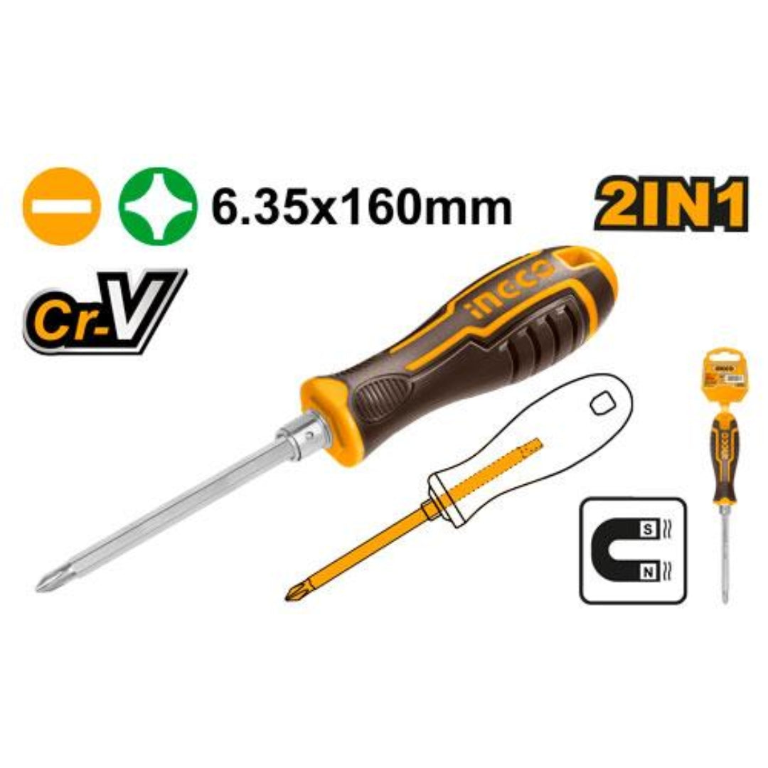 INGCO 2 IN 1 Screwdriver Set – CR-V PH2 + SL6 Interchangeable Screwdriver - AKISD0201 I