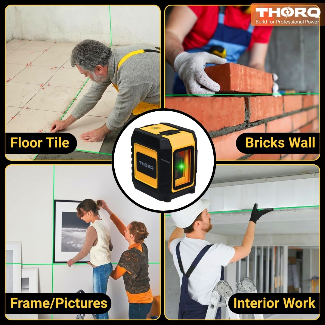 Green Laser Level 2 Cross Line (Horizontal + Vertical)- self Leveling 110° Laser Level (30m / 100ft)