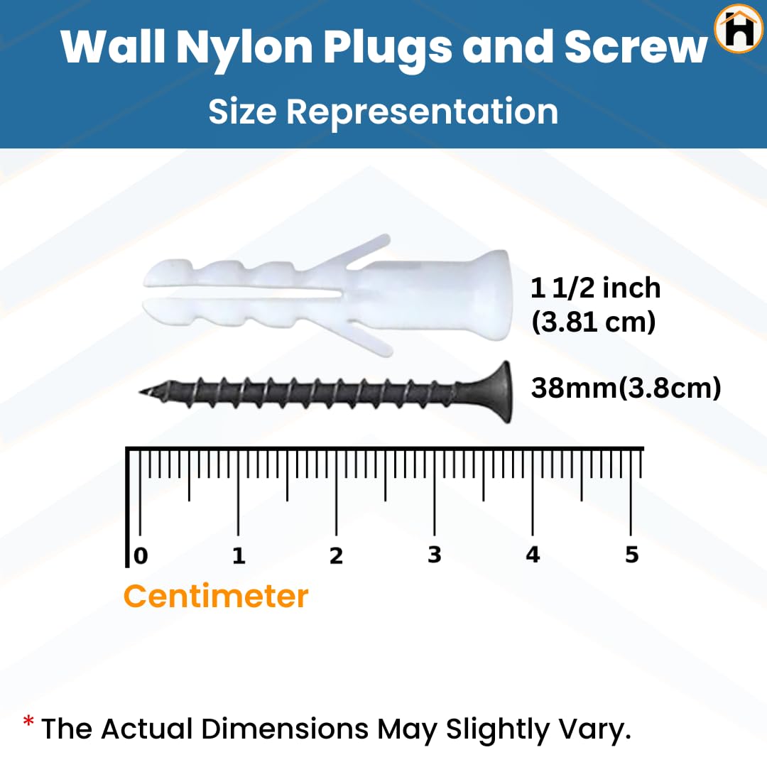 Homdum Nylon Plug with Screws 1 1/2 inch (38 mm screw with plastic sleeve) Pack of 100. (1 1/2")