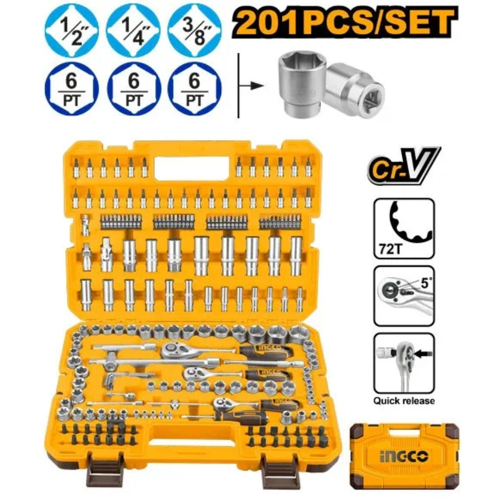 INGCO  201-Piece Tool Set with 1/4, 3/8 & 1/2 Inch Drives - C