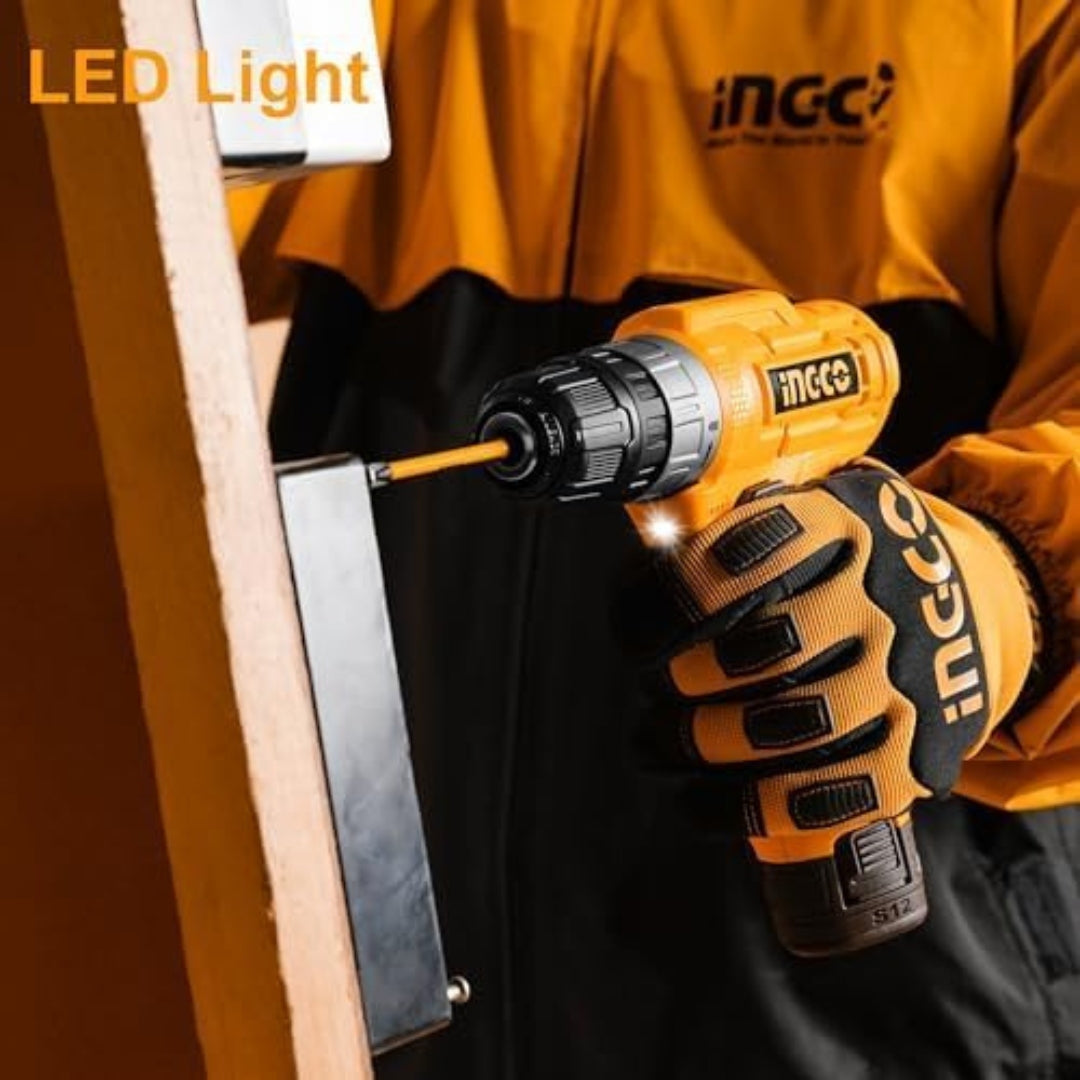 INGCO 12V Cordless Drill – 20Nm Compact Drill Machine with USB Type-C Charging - 3+