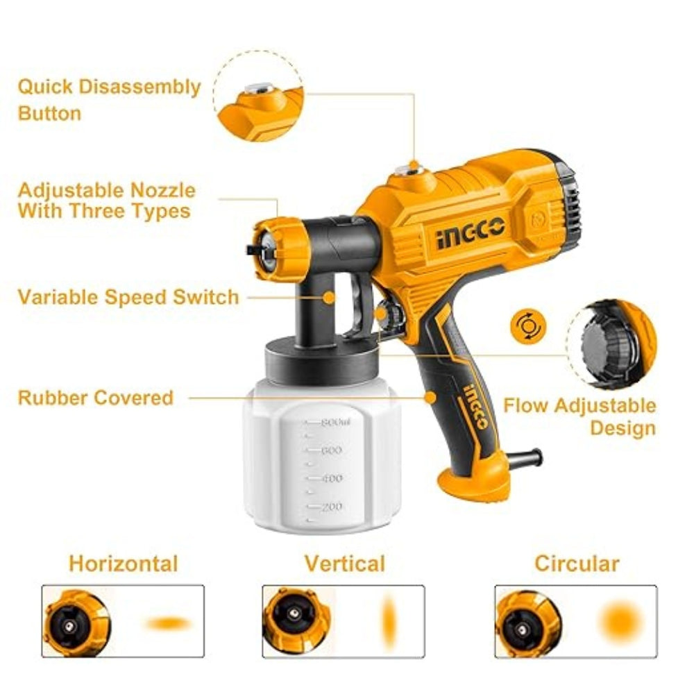 INGCO 450W Electric Paint Spray Gun | 800ml HVLP Paint Sprayer - SPG3508