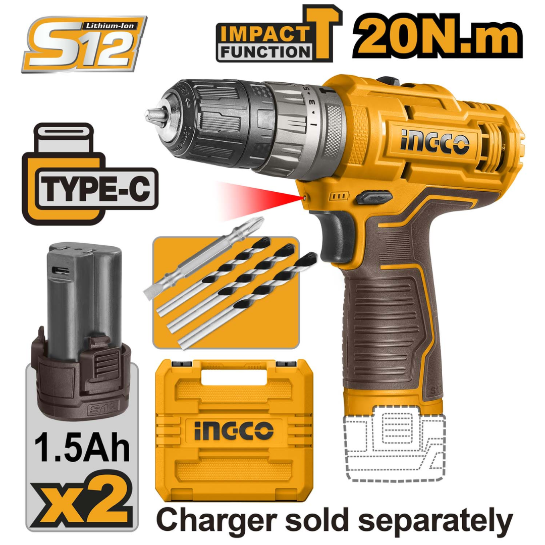 CIDLI12202 INGCO CORDLESS IMPACT DRILL
