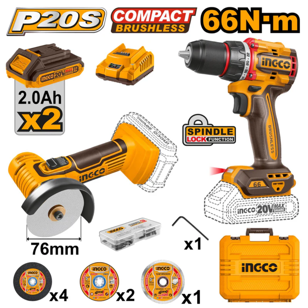 CKLI20766 INGCO CORDLESS MINI GRINDER+IMPACT DRILL