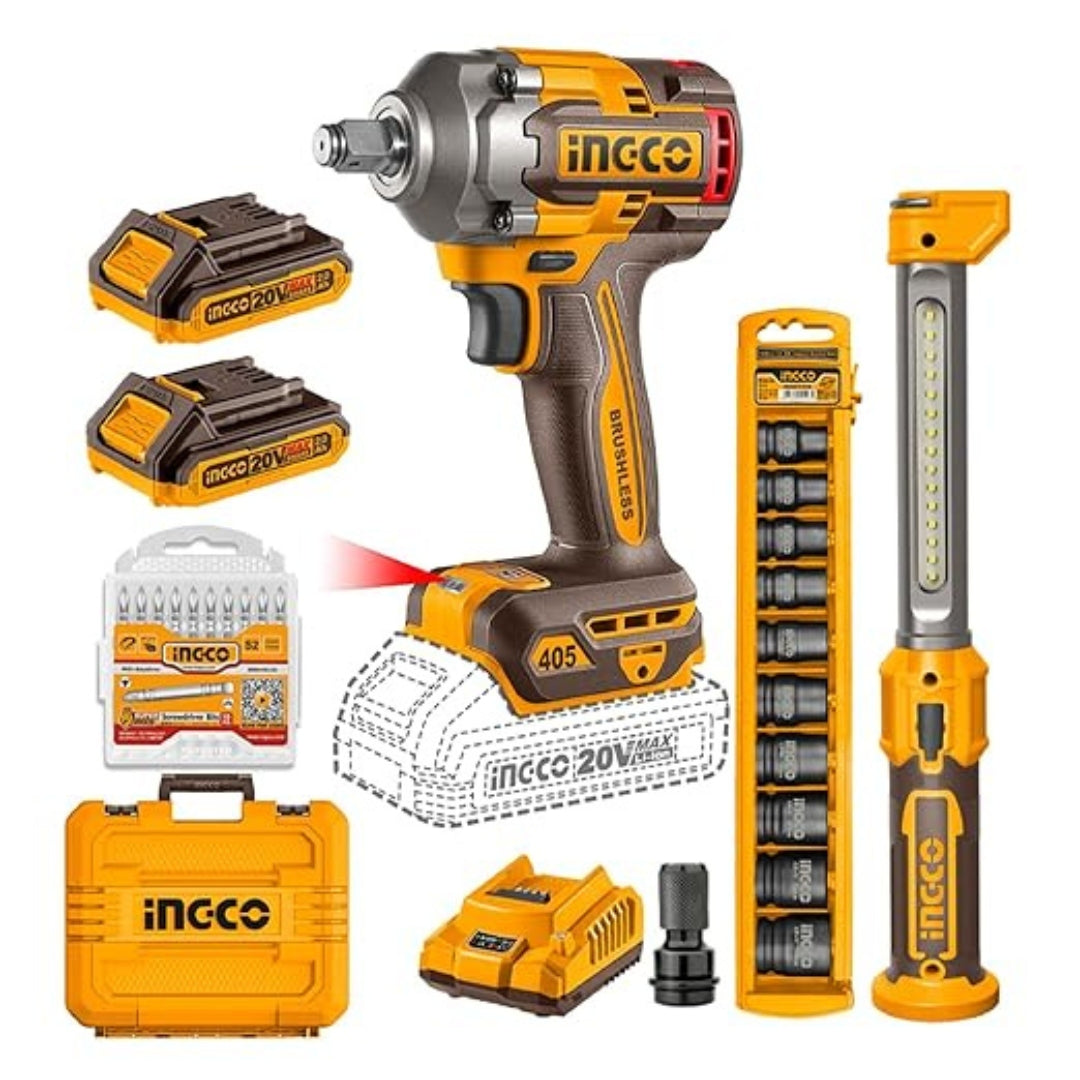 INGCO 20V Cordless Combo Kit – 405Nm Brushless Impact Wrench Set - COSLI23056
