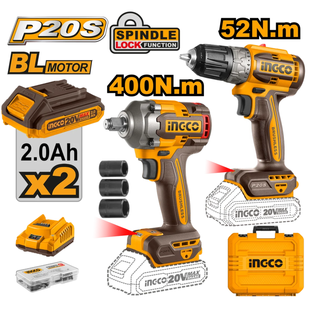 CKLI20271 INGCO CORDLESS IMPACT WERNCH AND IMPACT DRILL COMBO
