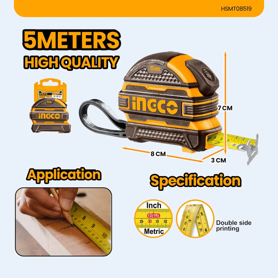 INGCO HSMT08519 5m x 19mm Self-Lock Measuring Tape