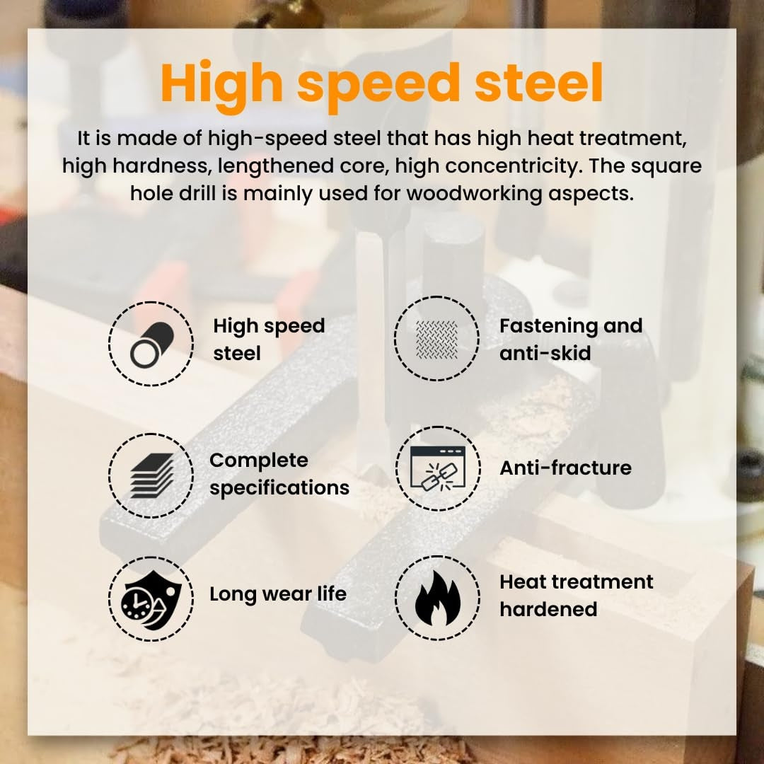 HOMDUM 1/2 Inch (12mm) Square Hole Drill Bit for Woodworking & Mortising Applications