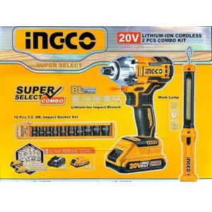 Ingco COSLI23011 Lithium-Ion Cordless 2 Pcs Combo Kit - 20V Impact Wrench and Work Lamp