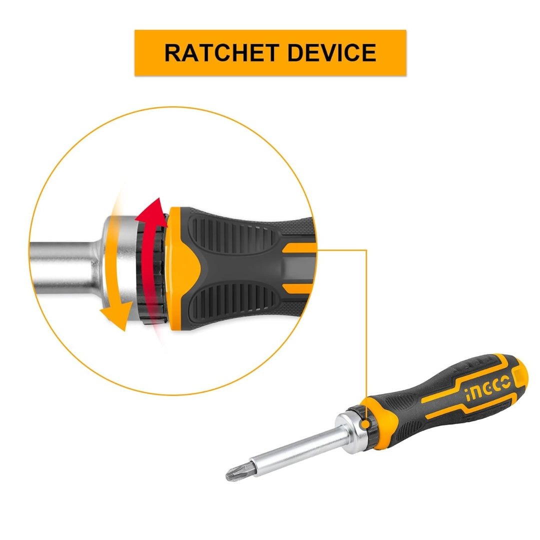 INGCO 8 PCS Ratchet Screwdriver Set – CR-V Bit Kit with Ergonomic Handle - AKISD0808