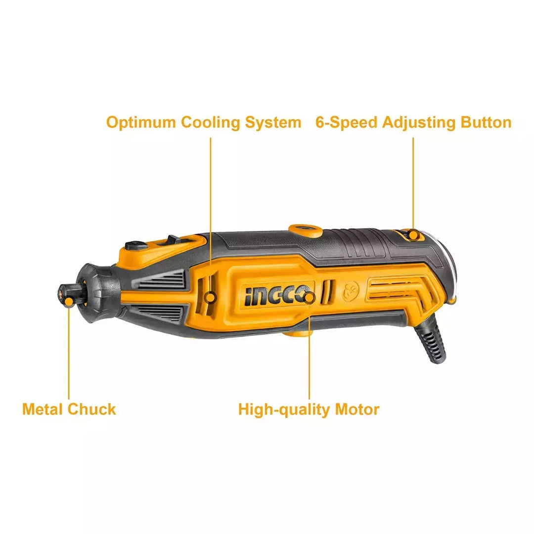 INGCO ARNA 130W Mini Die Grinder Rotary Tool Kit with 52 Accessories - MG13092
