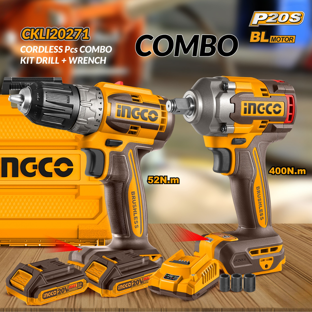 CKLI20271 INGCO CORDLESS IMPACT WERNCH AND IMPACT DRILL COMBO
