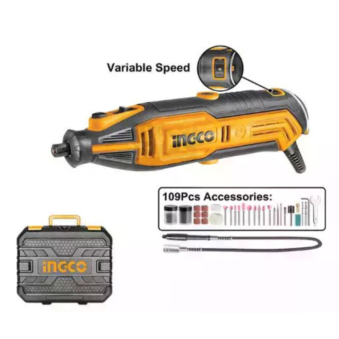 INGCO ARNA 130W Mini Die Grinder Rotary Tool Kit with 52 Accessories - MG13092