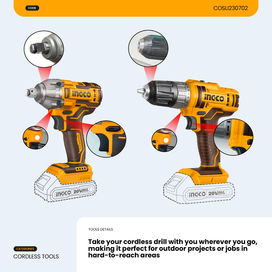 COSLI230702 INGCO CORDLESS IMPACT WRENCH AND IMPACT DRILL