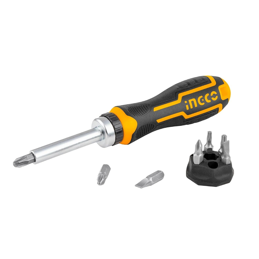 INGCO 8 PCS Ratchet Screwdriver Set – CR-V Bit Kit with Ergonomic Handle - AKISD0808