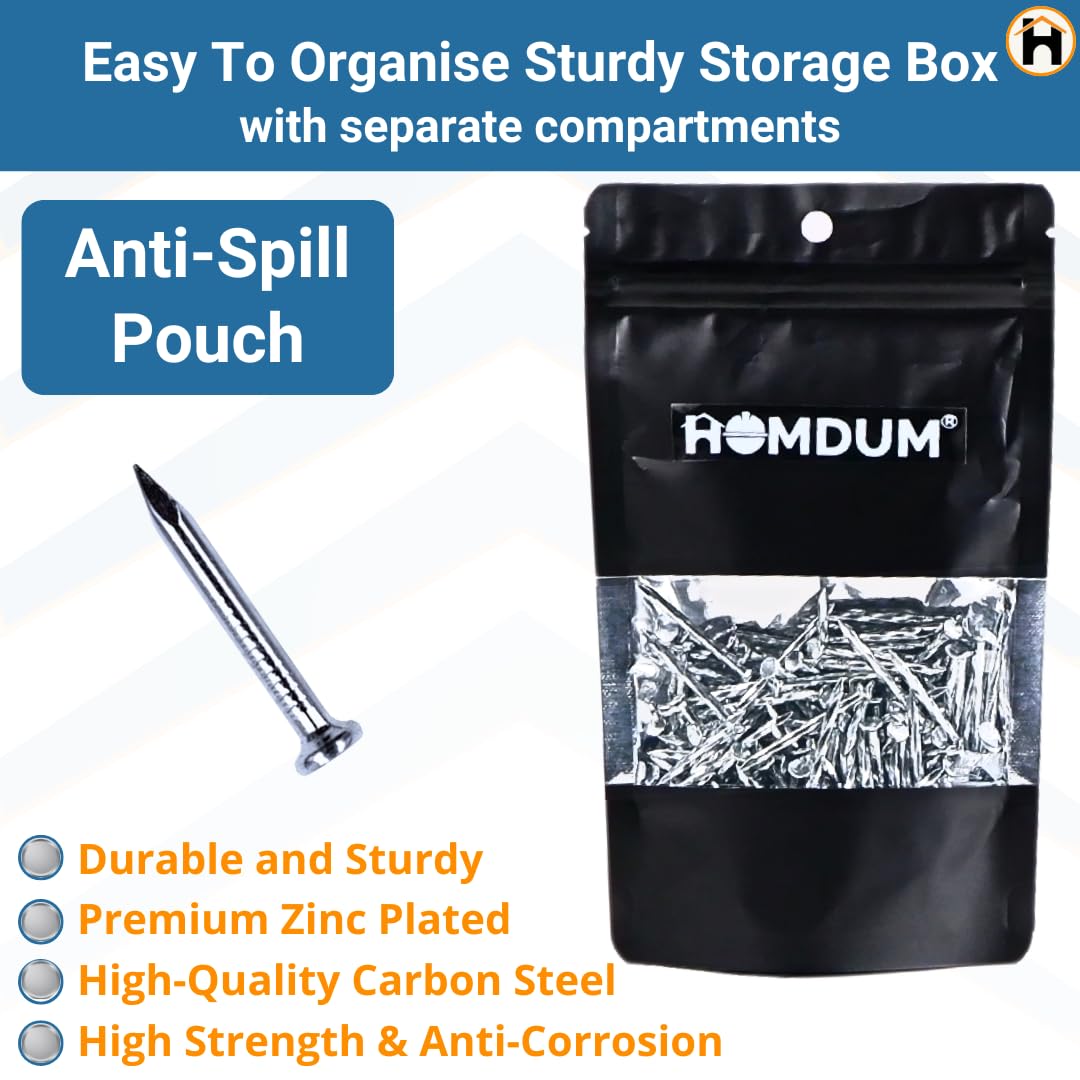 Homdum Hard Steel Concrete Nails 1 inch (25 mm) Pack of 200 Pieces (1")
