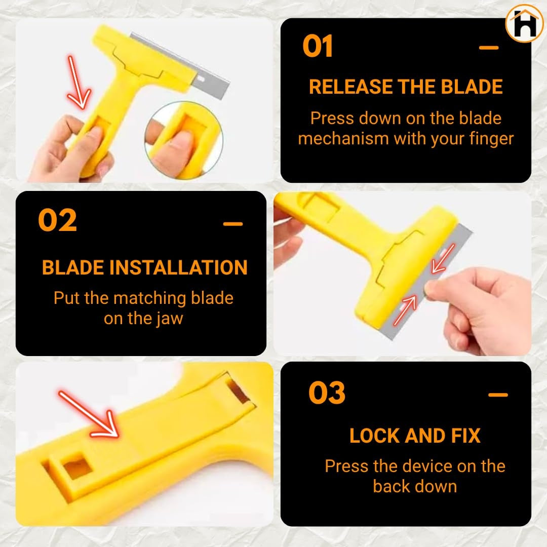 HOMDUM Razor Scraper with ABS Plastic Handle – Heavy Duty Blade Scraper for Glass, Tiles & Adhesive Removal