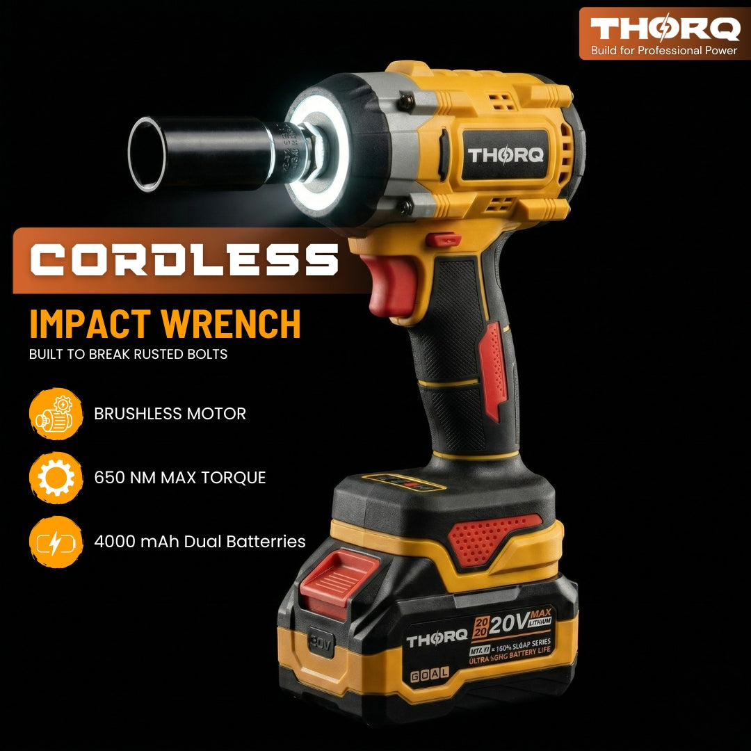 THORQ  20V Cordless Impact Wrench 650Nm with 2 Batteries & Socket Set - TCIW0650