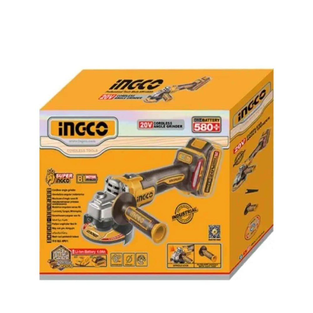 INGCO  Cordless Angle Grinder – 20V Brushless 100mm Power Grinder - CAGLI261021