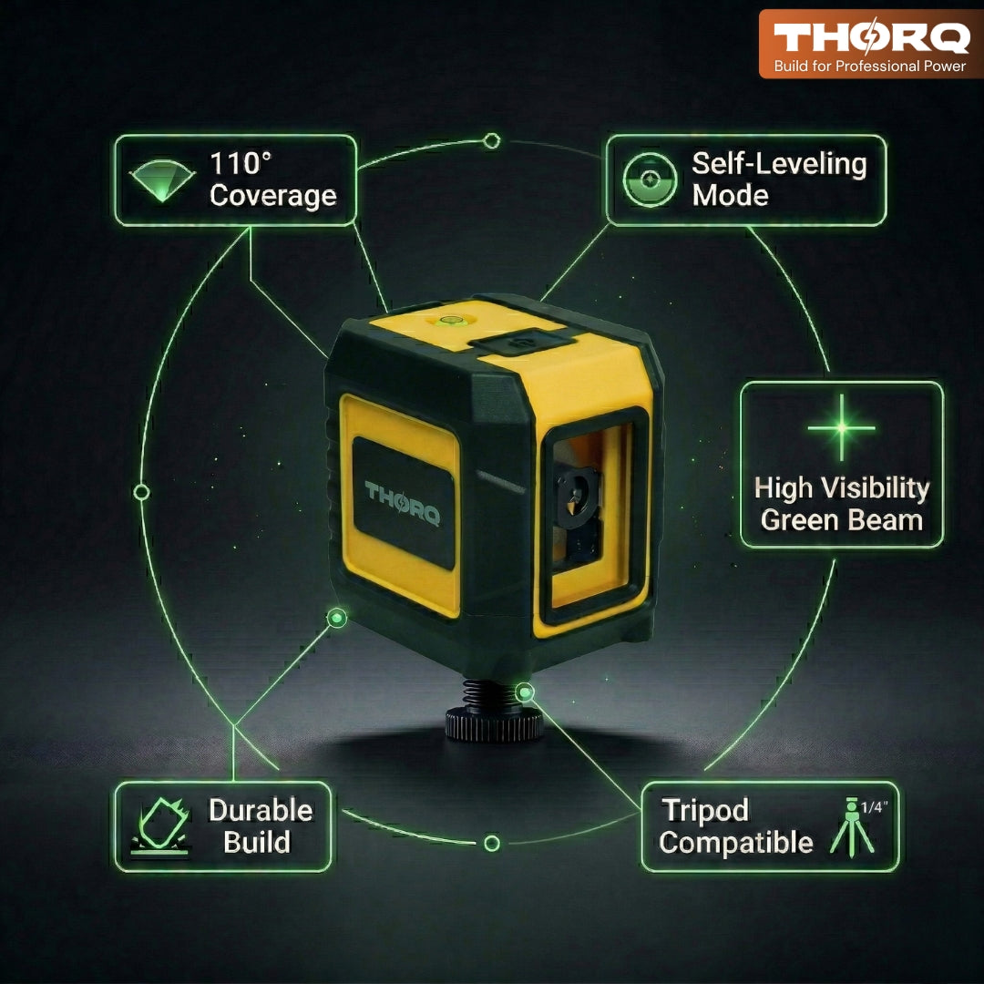 Green Laser Level 2 Cross Line (Horizontal + Vertical)- self Leveling 110° Laser Level (30m / 100ft)
