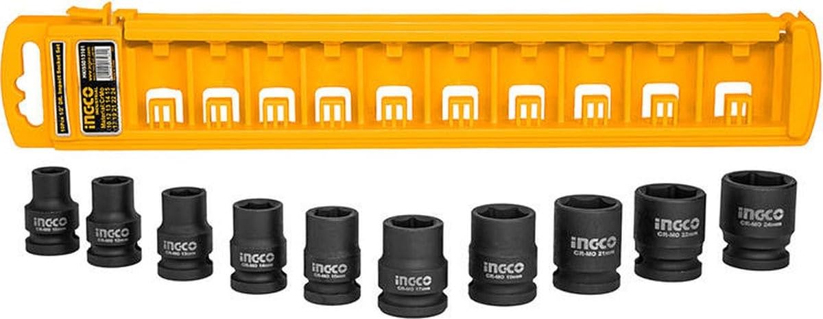 INGCO 10 Pcs 1/2 inch DR. Impact Socket Set, HKISSD12101