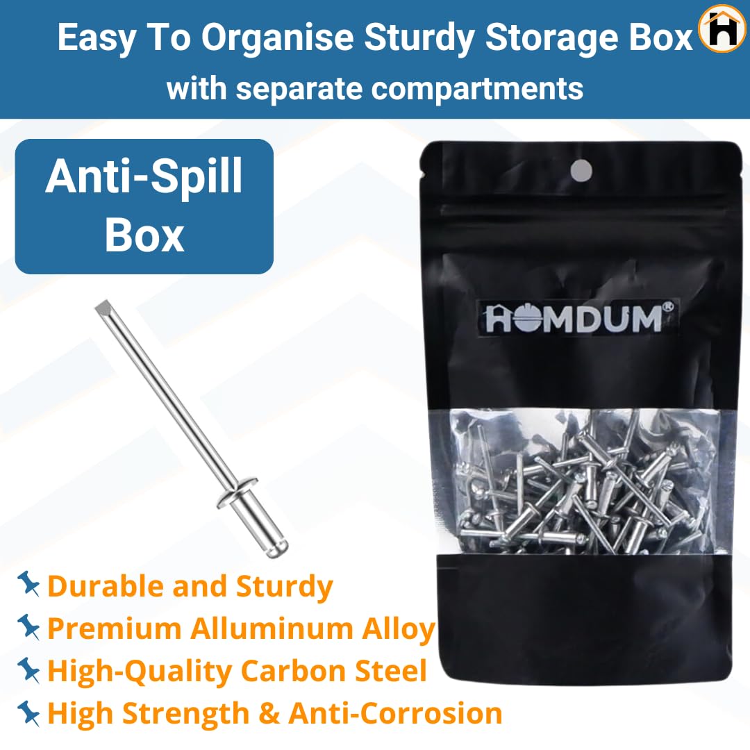 HOMDUM Aluminium Blind Rivet 3.2 x 12 mm – Metal POP Rivets for Riveting Gun/Riveter Machine Pack of 100 Pieces