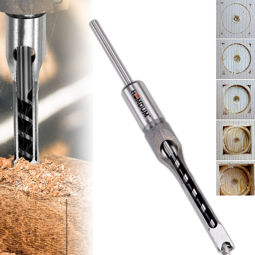 5PC SQUARE HOLE DRILL BITS WOOD MORTISING CHISEL